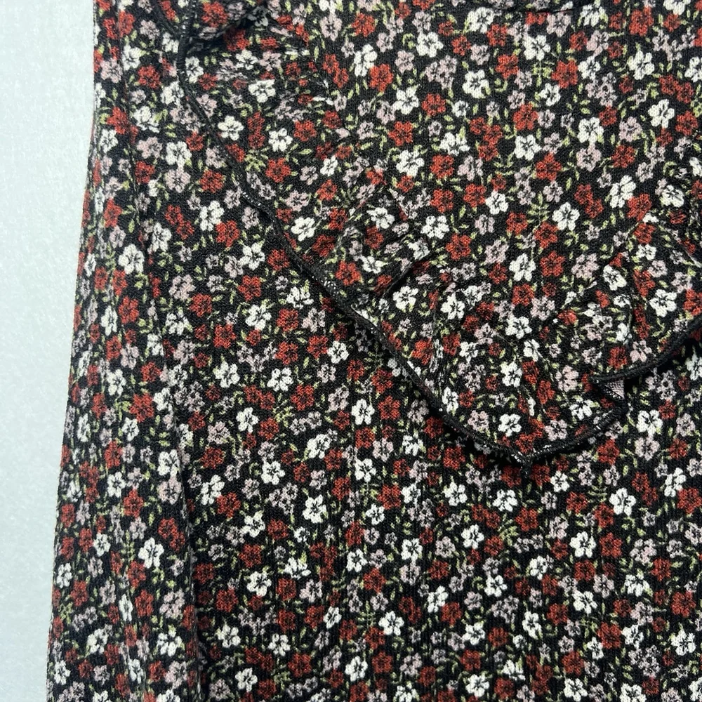 Kids Long Sleeve Pheasant Shirt Front Frills Floral Red Black Girls Size Large 8